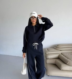 High Quality Women <b>Cropped</b> Tracksuit Regular Sweat Set OEM ODM Wholesale Custom Private Label Manufacturer Factory Discount - Product Image 2