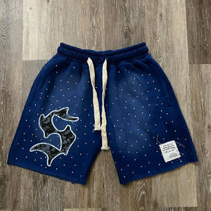 Pantalones Cortos de Algodón para Hombre con Estampado de Verano, Bajo sin Rematar de Alta Calidad con Pedrería, Efecto Desgastado por el Sol, Lavado Ácido, Secado Rápido, Transpirables, Estilo Urbano - Product Image 2