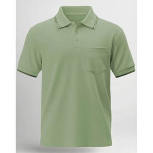 Polo de manga corta verde sólido para hombre con bolsillo en el pecho, estilo Oxford tejido informal, corte regular - Product Image 1