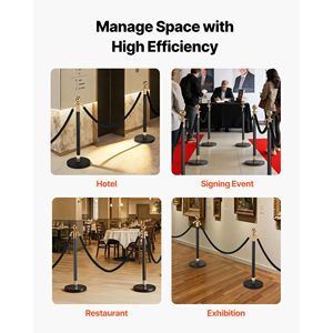 Equipo para Ferias Comerciales - Juego de 8 Postes de Acero Inoxidable Resistentes con 6 Cuerdas de Terciopelo Negro para Control de Multitudes - Product Image 6