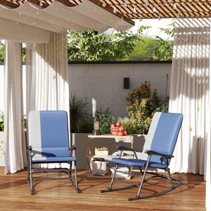 Dark Blue Set of 2 Outdoor Folding Rocking <b>Chairs</b> 400 Lbs. Capacity Wide Seat with <b>Padded</b> High Back - Product Image 2