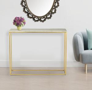 Modern <b>Gold</b> Metal <b>Console</b> <b>Table</b> with Marble Top for Entryway Living Room Furniture - Product Image 1