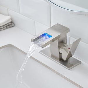 Rubinetto per Lavabo Bagno con Luce LED, 3 Colori Cangianti, Cascata in Vetro, Miscelatore Acqua Calda e Fredda, Monocomando da Appoggio - Product Image 6