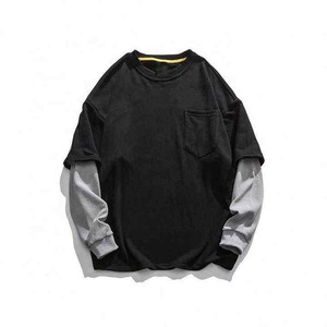 Camiseta de manga larga doble capa con lavado ácido informal para hombre, personalizada por fabricantes - Product Image 2