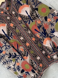 Blouson Bomber en Velours Brodé Suzani Multicolore Fait Main 100% Coton Respirant Écologique Réversible Unisexe Artisanat Folklorique - Product Image 5