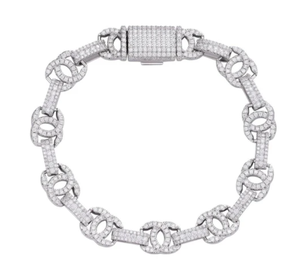 Rhodium Plated 925 Silver Diamond Chain <b>Bracelet</b> Round Brilliant Cut Micro Insert Geometric Luxury Unisex Everyday Wear - Product Image 2