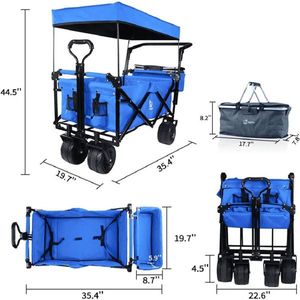 Carrello Pieghevole Robusto con Tettuccio Rimovibile, Ruote Grandi da 4 Pollici per Tutti i Terreni, Freno e Maniglia Regolabile per Uso in Spiaggia - Product Image 2