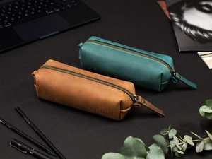 Trousse à crayons de luxe en cuir de haute qualité avec fermeture éclair, personnalisable avec logo, faite à la main, pour le bureau et l'école - Product Image 2