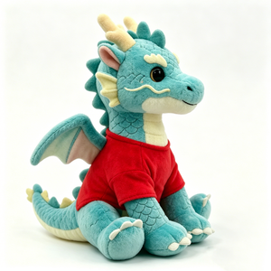 Chinese dragon plush toy, Cute dragon stuffed animal, Blue dragon plush, Dragon plush with red shirt - Product Image 2