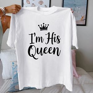 Camiseta de Mujer con Cuello Redondo y Estampado Informal de Crown I'm His Queen, 100% Algodón, Ajuste Cómodo - Product Image 5