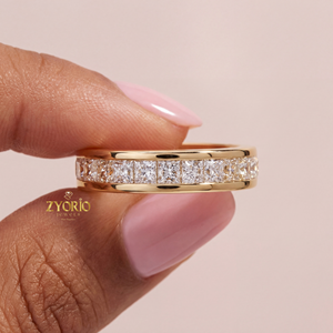 Bague de Fiançailles et Alliance Éternité de Luxe en Argent 925 avec Diamant de Laboratoire Taille Princesse, Sertissage Griffe, pour Femme et Homme - Zyorio - Product Image 1