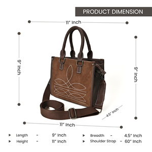 Womens Minimalist Fashion Leather Tote Bag with Embroidery Structured Satchel Design Polyester Lining and <b>Shoulder</b> <b>Strap</b> - Product Image 4