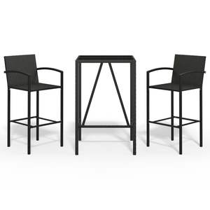 Ensemble de bar de jardin en rotin PE noir avec acier thermolaqué et verre trempé, mobilier d'extérieur haut de gamme - Product Image 2
