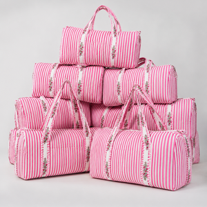 Premium Lightweight High Quality Cotton Striped Duffle <b>Bag</b> Large Travel Weekender Gym <b>Overnight</b> <b>Bag</b> Durable Handles Zipper - Product Image 6
