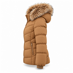 Women's Camel Fur Hooded Puffer Jacket Winter Warm Quilted Parka Slim Fit Custom Logo OEM Wholesale Fashion Outdoor <b>Bubble</b> <b>Coat</b> - Product Image 4