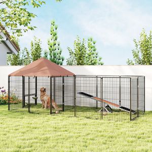 Gabbia per Cani Grande da Esterno 3,4m x 1,4m x 1,6m con Ciotole Girevoli Regolabili in Altezza e Tettoia Impermeabile Anti-UV - Product Image 2