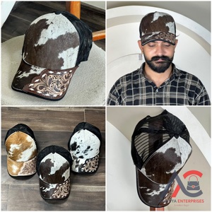 Gorras de Vaquero de Cuero Genuino con Pelo de Vaca y Diseño Floral, Ajustables con Malla Trasera, Precio de Fábrica 2026, para Unisex - Product Image 1
