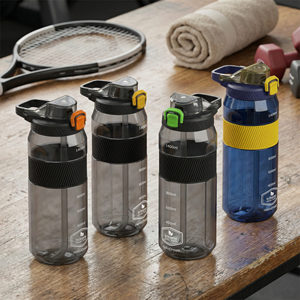 Bouteille d'eau sportive Hello World avec marqueurs de temps et bouchon à bouton-poussoir, bouteille en plastique pour boisson - Product Image 5