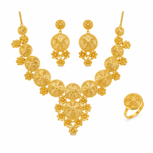 Juego de Joyería Nupcial de Lujo en Latón Chapado en Oro para Mujer |   Conjunto de Collar y Pendientes Tradicionales para Boda |   Diseño Floral Clásico para Fiesta Africana - Product Image 2