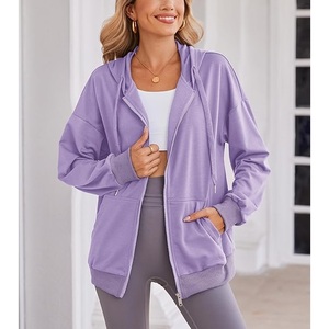 Sudadera con Capucha para Mujer, 100% Algodón, Manga Larga, Cuello Redondo, Hombros Caídos, Color Sólido, Cómoda, Casual, con Cierre, al Mejor Precio - Product Image 5