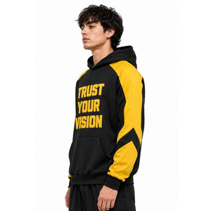 เสื้อฮู้ดผู้ชาย Trust Your Vision สีดำเหลือง แขนเสื้อแบบแร็กแลน ผ้าฟลีซ สไตล์ลำลองสำหรับฤดูใบไม้ร่วง ทรงปกติ พิมพ์ลายโลโก้ด้านหน้า - Product Image 5