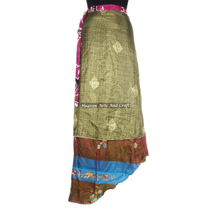 Christmas Beach Sari <b>Wrap</b> Skirt / Reversible 100 Ways Wear Girl's Wraparound Skirt <b>Sarong</b> 2 Layer Reversible Magic Silk Saris - Product Image 1