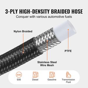Kit de conduite de carburant 6AN de 25 pieds avec tuyau de carburant tressé en nylon et acier inoxydable de 5/16 po pour E85/huile/gaz/diesel, compatible avec les pompes à carburant et les pièces - Product Image 2