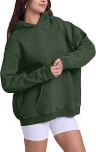 Sweat-shirt à capuche streetwear pour femme, couleur unie, 100 % coton tricoté, respirant, manches longues, avec poches, service OEM hiver - Product Image 3