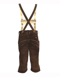 Lederhosen traditionnels pour hommes, en laine marron, taille haute, motif floral brodé, longueur capri, fermeture boutonnée, style Trachten - Product Image 2