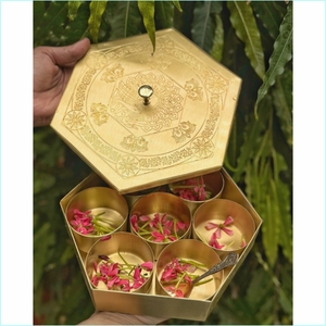Luxury <b>Indian</b> Handmade Brass <b>Spice</b> <b>Box</b> Set Embossed Flower Lid Round Gold Masala Dabba Container Kitchen <b>Spice</b> Storage Organizer - Product Image 5