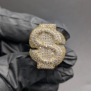 Dollar Sign Moissanite Hip Hop <b>Ring</b> in 925 <b>Silver</b>, Yellow Gold Plated Money Statement Rapper Bling Jewelry <b>Ring</b> <b>for</b> <b>Men</b> - Product Image 3