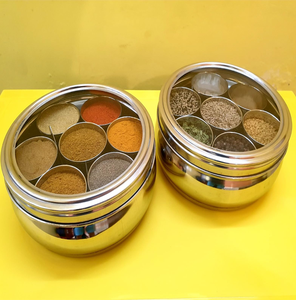 Boîte à épices Masala Dabba en acier inoxydable de qualité supérieure, compatible lave-vaisselle, couvercle transparent, qualité alimentaire, rangement pour assaisonnements de cuisine en métal - Product Image 6