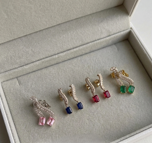 Heavenly Serpent Fine Jewelry Lab Emerald & Diamonds <b>Drop</b> Earrings in 9KT Gold - Product Image 2