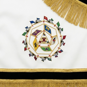 Custom White Masonic Apron with Gold Fringe & Embroidered Symbolic Emblem – Premium Freemason Ceremonial Regalia Accessory - Product Image 2