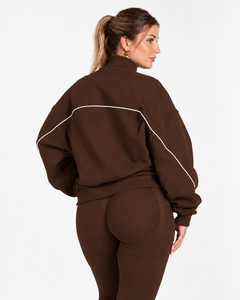 OEM <b>Women's</b> Contrastline Full Zip Tracksuit Two Piece Casual Outfit Relaxed <b>Jacket</b> And Wide Leg Pants Matching Apparel Set - Product Image 4