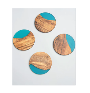 Sous-verres écologiques en bois d'acacia et résine, couleur personnalisée, 4 pièces, tapis et supports artisanaux pour la maison et les mariages - Product Image 4