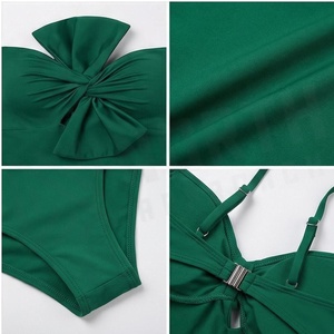 Emerald Green 2 Piece Tankini Set With Ruched Halter Bodysuit And Wrap Skirt For Women - Product Image 4