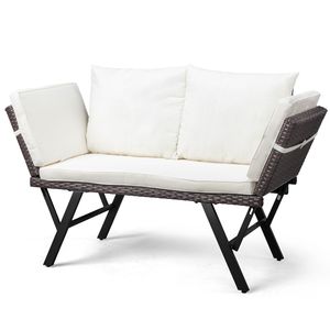 Lettino Convertibile da Esterno a Due Posti con Braccioli Regolabili, Mobili da Giardino in Rattan Intrecciato, Cuscini e Guanciali Impermeabili - Product Image 1