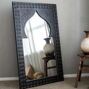 This vibrant, handcrafted <b>rectangular</b> <b>mirror</b> boasts intricate, multi-colored regional artwork available at wholesale prices. - Product Image 3