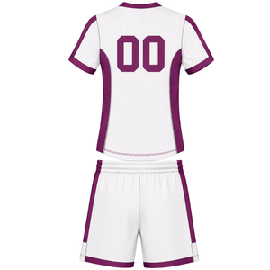 Ensemble short et maillot de rugby blanc et violet à manches courtes, col en V, uniforme d'équipe personnalisé, respirant, pour l'entraînement et le sport, haute performance - Product Image 2