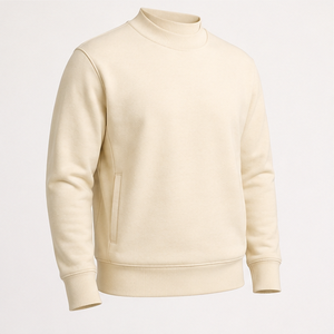 Sudadera Personalizada para Hombre, Color Marfil, Cuello Alto Clásico, Corte Relajado, Tejido de Algodón Peinado, Modelo MCRW-0045 - Product Image 3