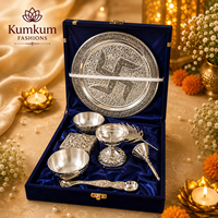 Premium KUMKUM FASHIONS Indiase Duits zilveren luxe traditionele Pooja Thali set nieuwste design decoratieve gebedsgeschenkdoos Ganesha