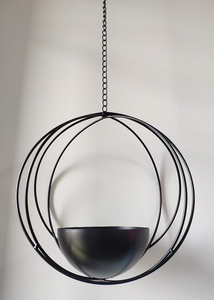 Pot suspendu en métal avec cadre circulaire en fer noir et pot décoratif, support de plante suspendu au plafond pour l'intérieur, la maison, le jardin, le balcon - Product Image 3