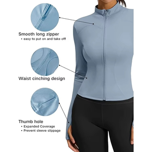 <b>Yoga</b> <b>Jacket</b> with Side Pockets Women's Regular Zip up Kangaroo Pocket Button Lightweight Stretch Gym Running Wear - Product Image 3