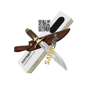 Damasco caza Bowie cuchillo mango de cuero empuñadura de latón/vaina con pomo Manual certificado CE 9,5 "regalo de caza de alto carbono - Product Image 3