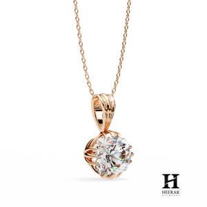 Pendentif solitaire classique à 6 griffes avec diamant rond, collier en or 14K/18K pour femme - Product Image 3