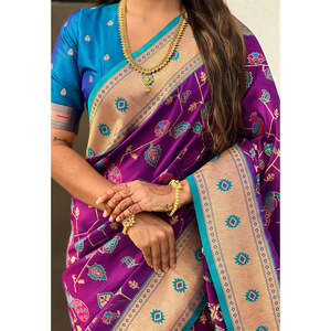 Sari en soie Paithani Jaal avec détails tissés Zari, tenue ethnique traditionnelle indienne et pakistanaise - Product Image 5
