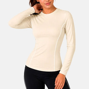 T-shirt de sport personnalisé sans couture 2026 pour femme, très élastique, en Spandex/Polyester, à manches longues et col rond, idéal pour l'entraînement en salle de sport - Product Image 1