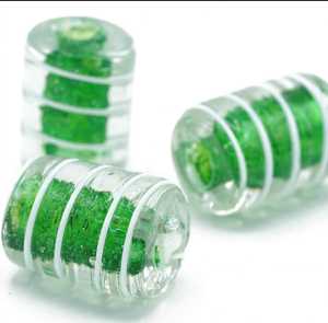 Cuentas de vidrio de lampwork hechas a mano, cilíndricas, con patrón de lámina y remolino, cuentas espaciadoras sueltas para la fabricación de joyas DIY - Product Image 1