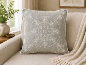 Luxury 100% Linen Embroidered <b>Cushion</b> <b>Cover</b> with Scalloped Edge | Premium Decorative Throw Pillow <b>Cover</b> - Product Image 3